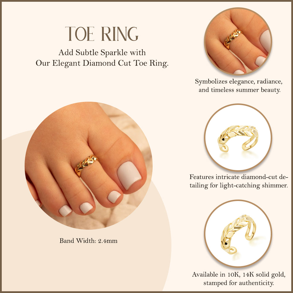 Yellow Gold Diamond Cut Toe Ring, view 3