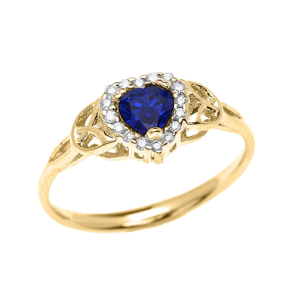 Yellow Gold Diamond Heart Sapphire Gemstone Engagement Ring