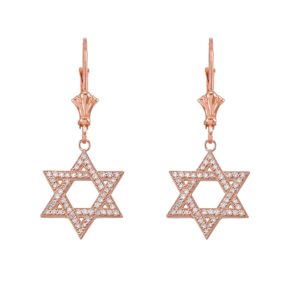 Yellow Gold Diamond Jewish Star Of David Earrings, view 3