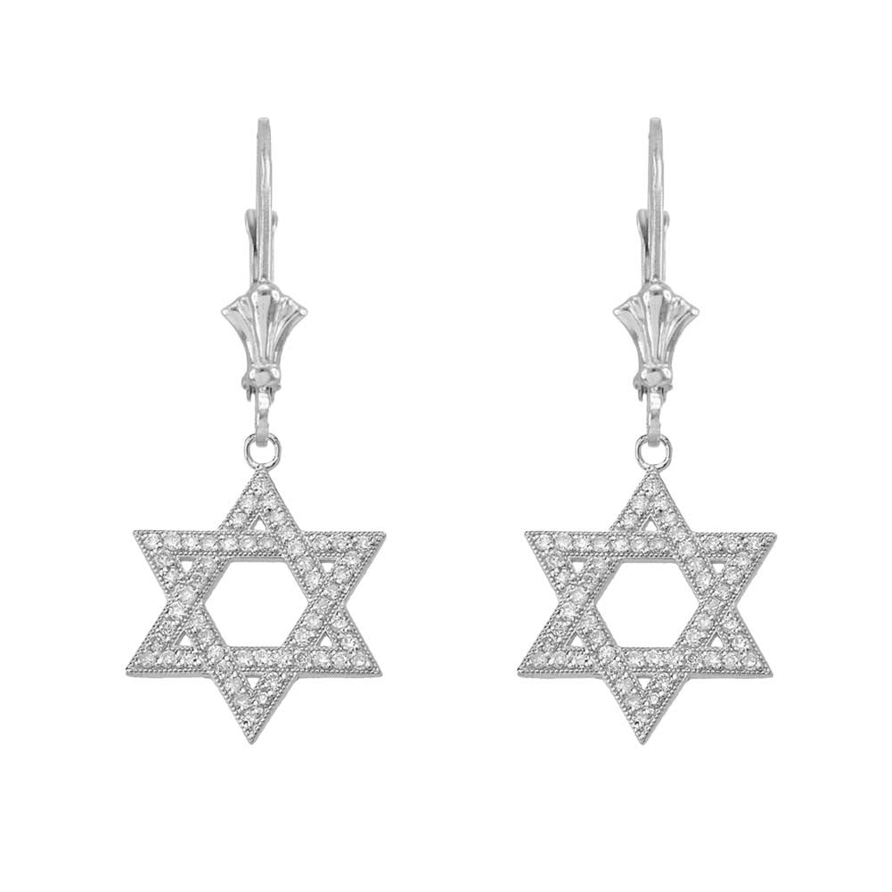 Yellow Gold Diamond Jewish Star Of David Earrings, view 4
