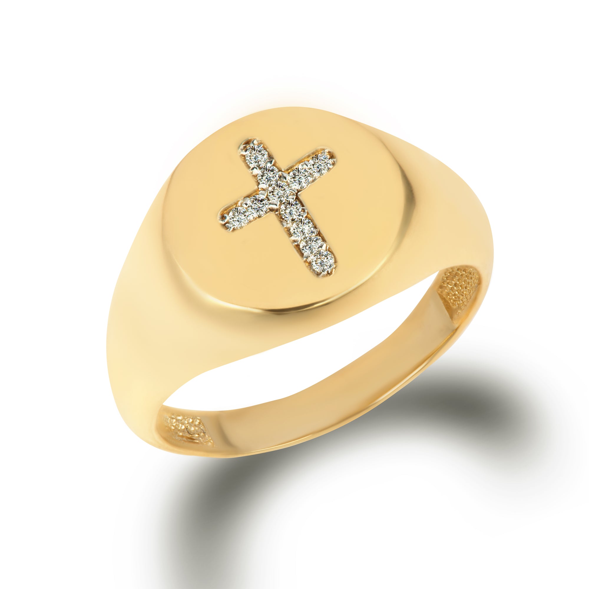 Yellow Gold Diamond Religious Cross Signet Ring