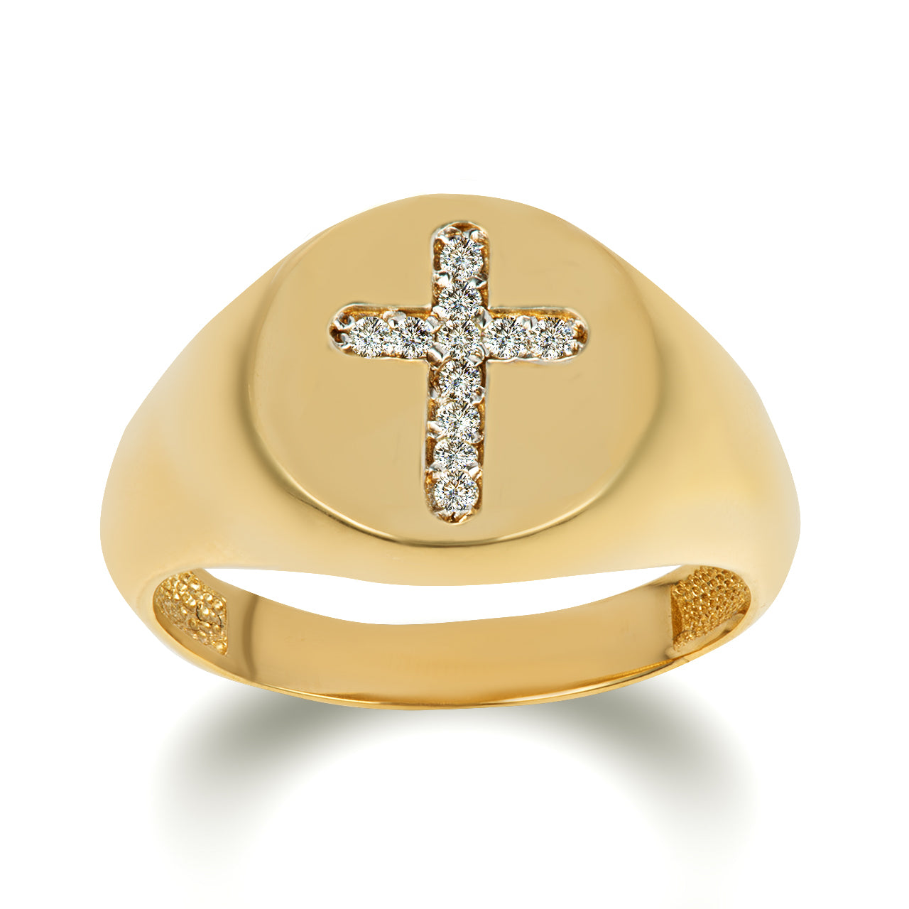 Yellow Gold Diamond Religious Cross Signet Ring, view 4