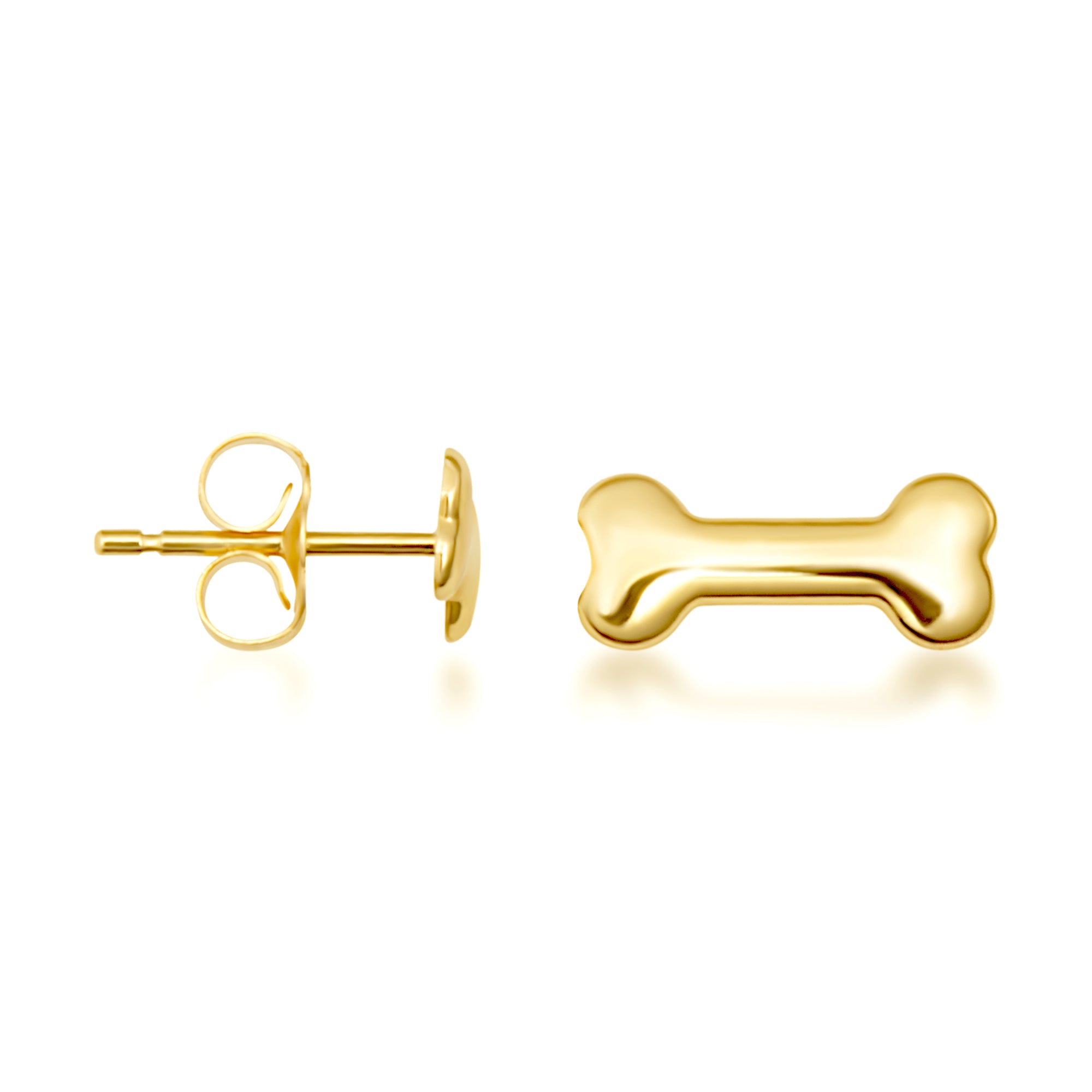 Yellow Gold Dog Bone Stud Earrings