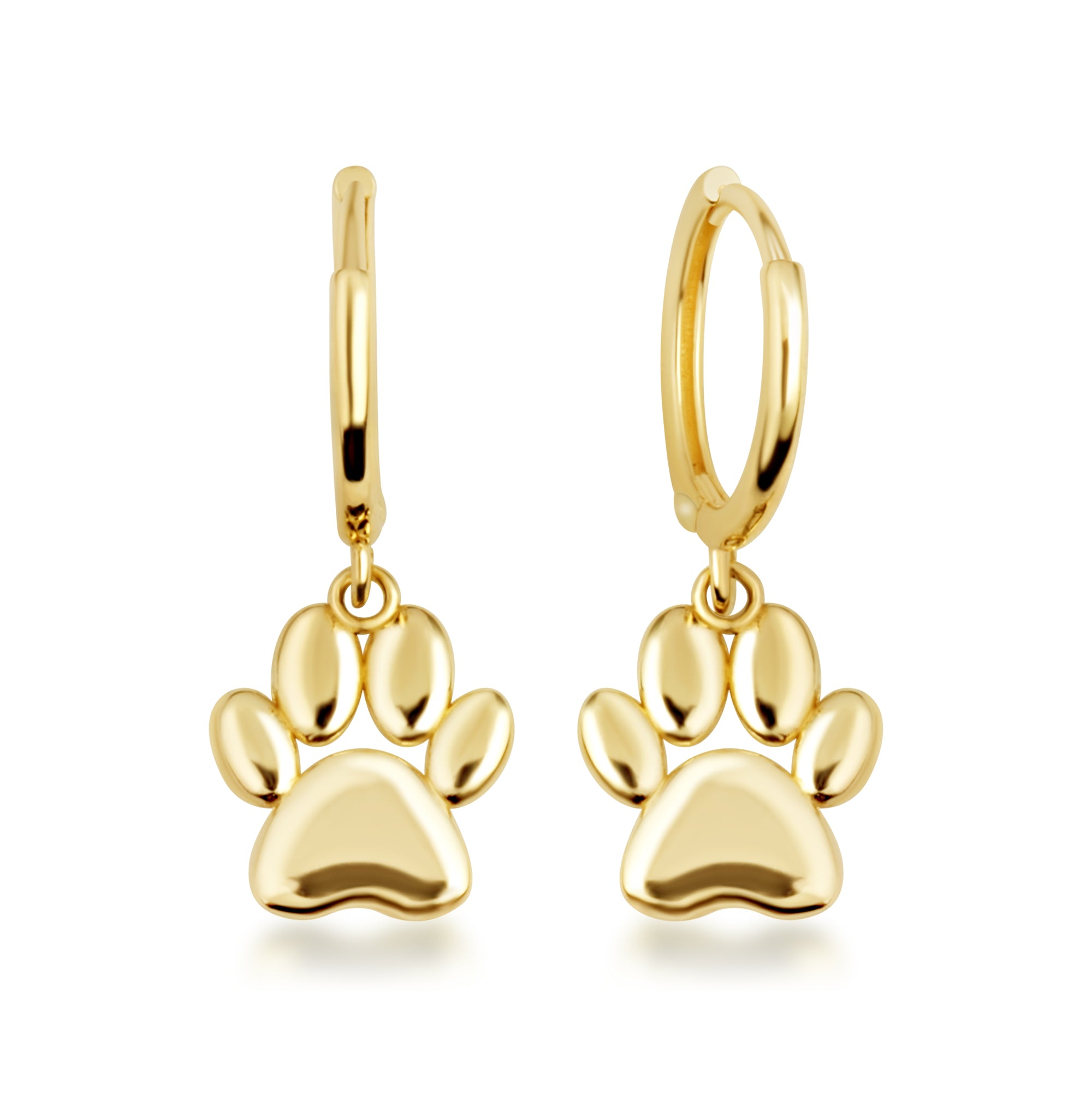 Yellow Gold Dog Paw Print Huggie Hoop Earrings