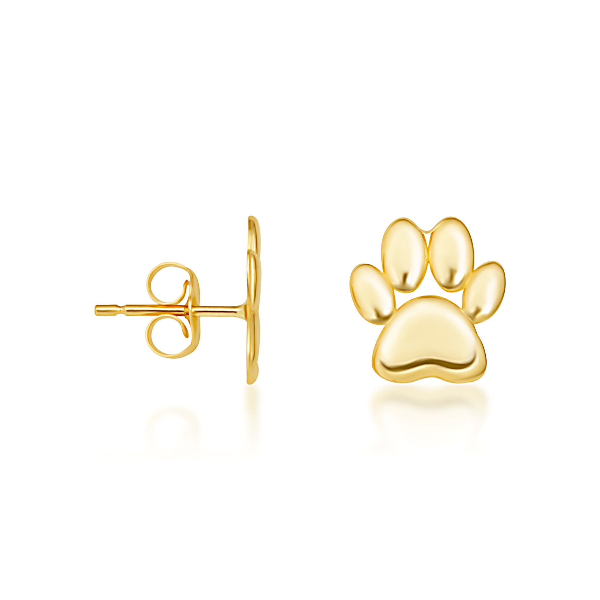 Yellow Gold Dog Paw Print Stud Earrings