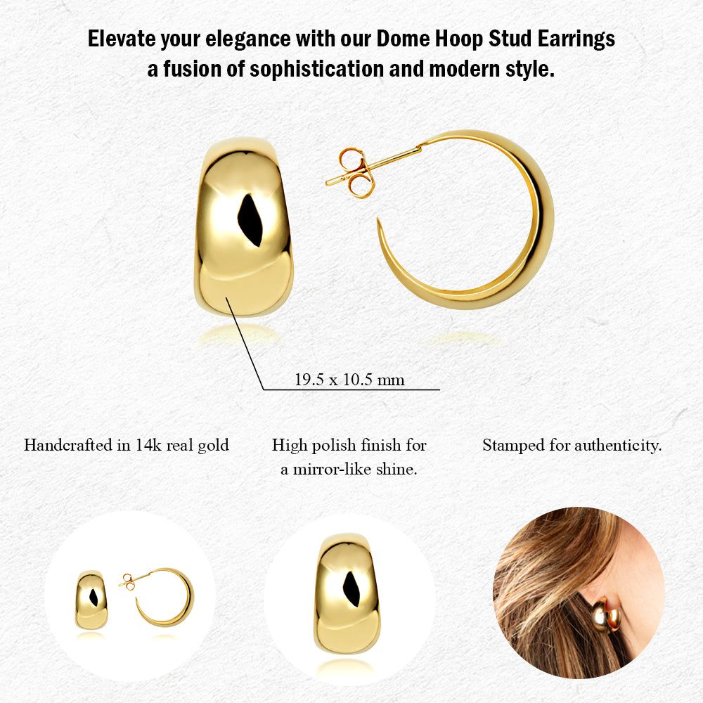 Yellow Gold Dome Hoop Stud Earrings, view 3
