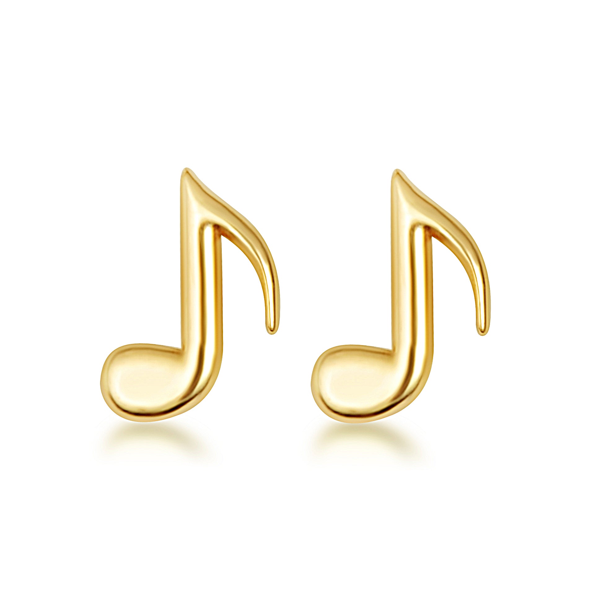 Yellow Gold Eighth Music Note Stud Earrings, view 4