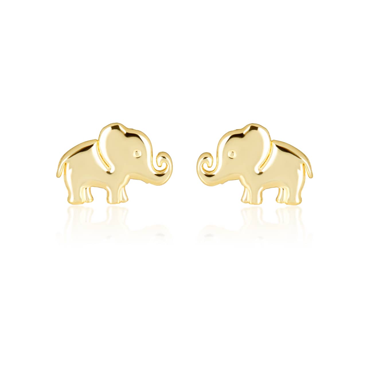 Yellow Gold Elephant Wildlife Stud Earrings