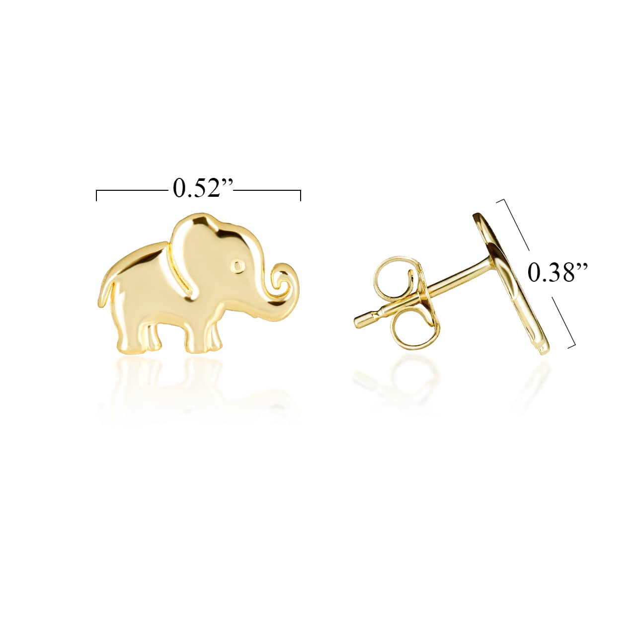 Yellow Gold Elephant Wildlife Stud Earrings, view 3