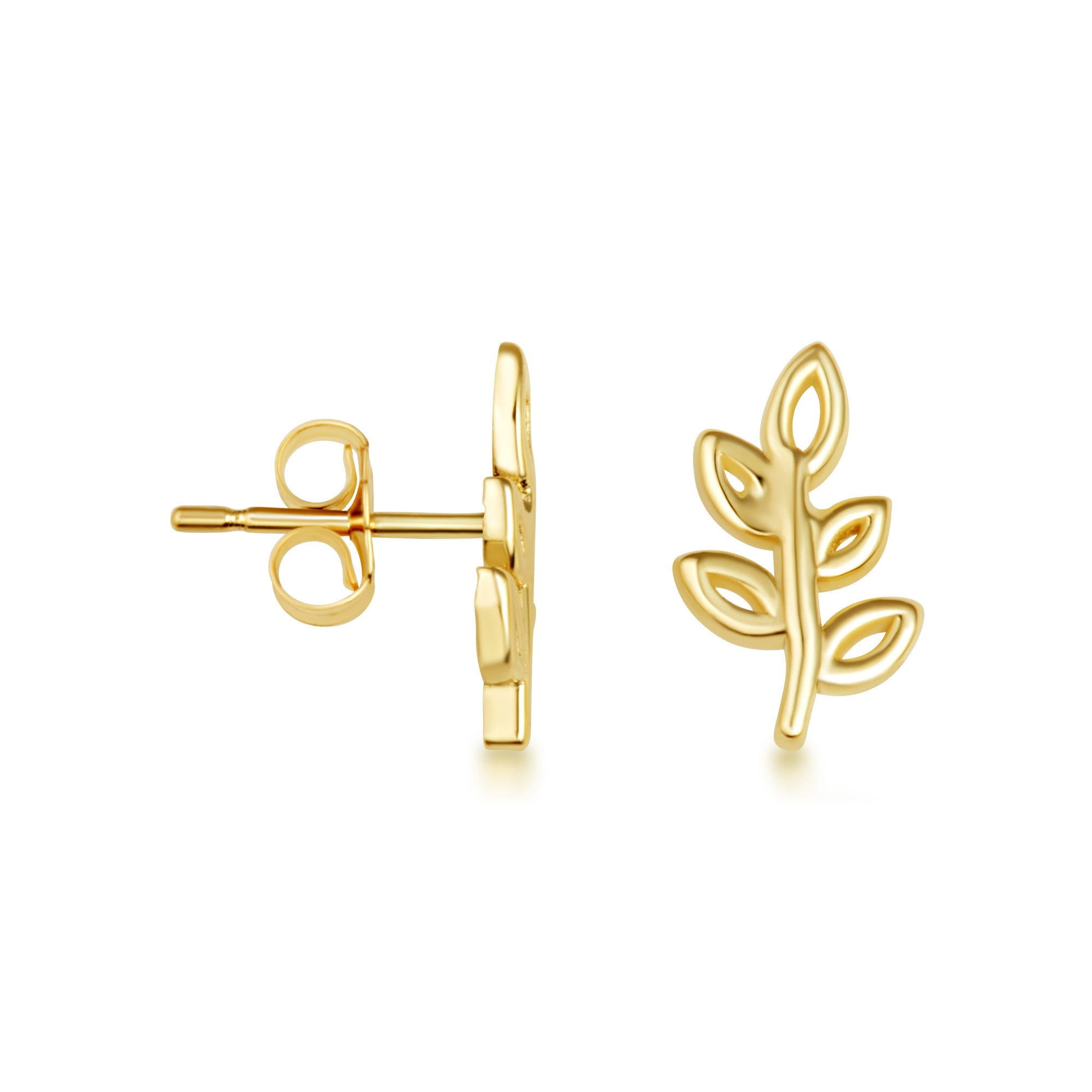 Yellow Gold Fern Leaf Stud Earrings