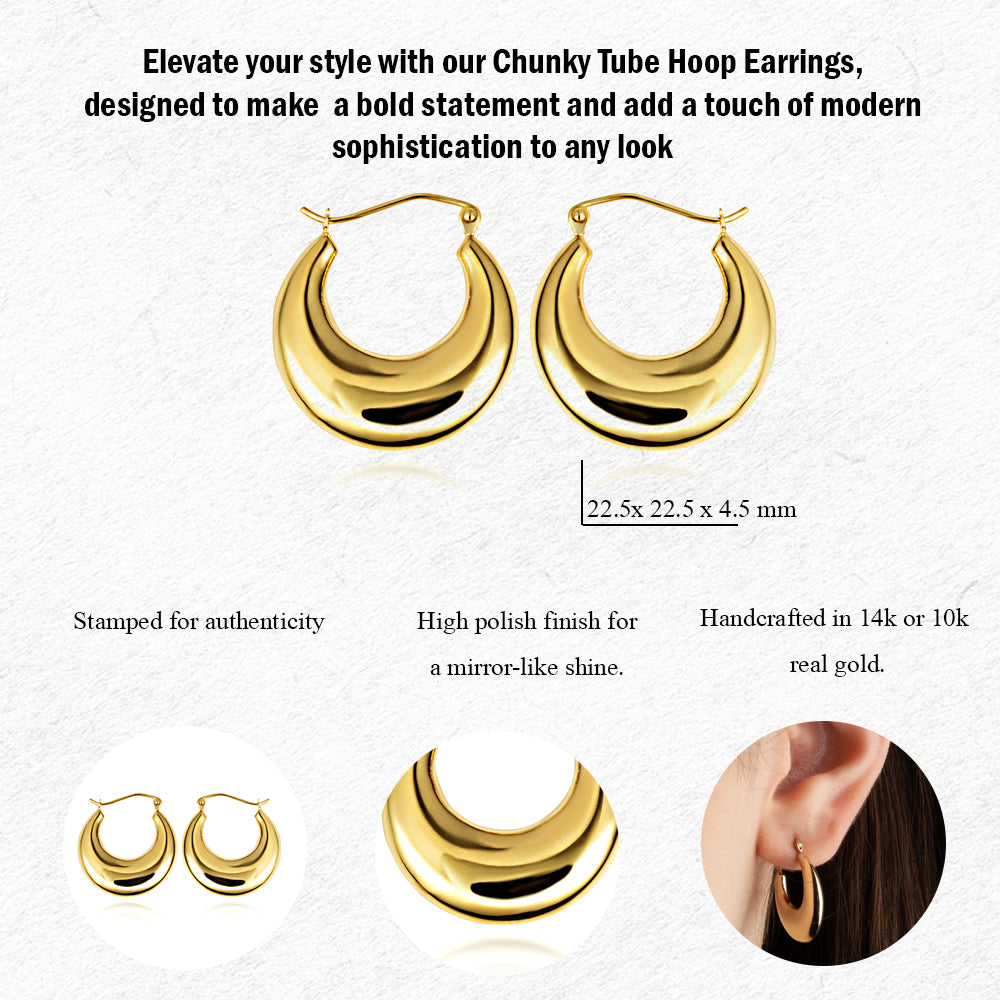 Yellow Gold Flat Hoop Earrings, view 3