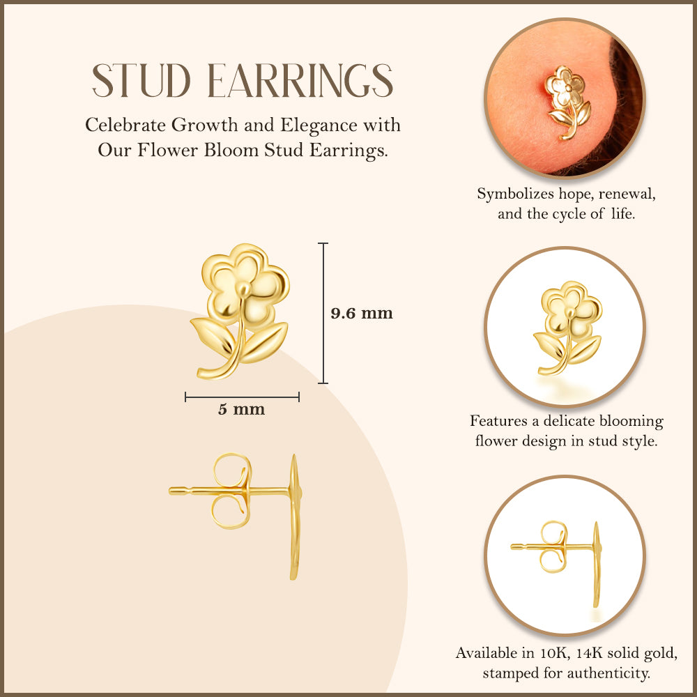 Yellow Gold Flower Daisy Stud Earrings, view 3