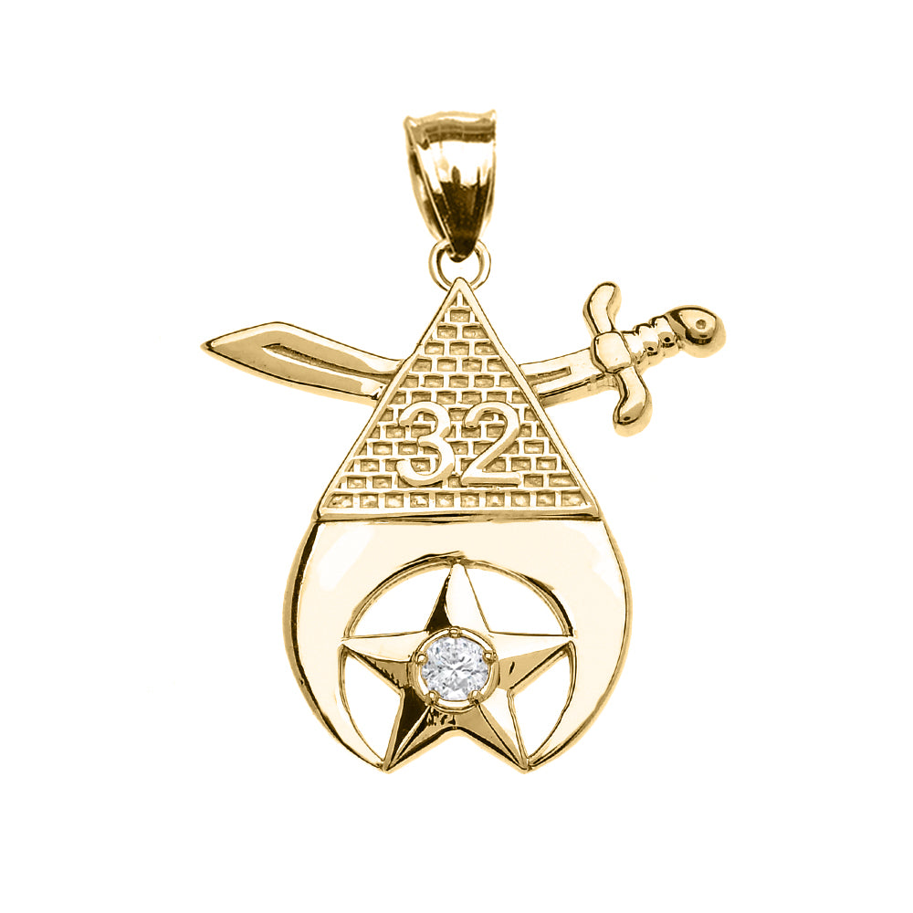 Yellow Gold Freemason Shriners 32nd Degree Diamond Star Eye Of Providence Pendant Necklace, view 2