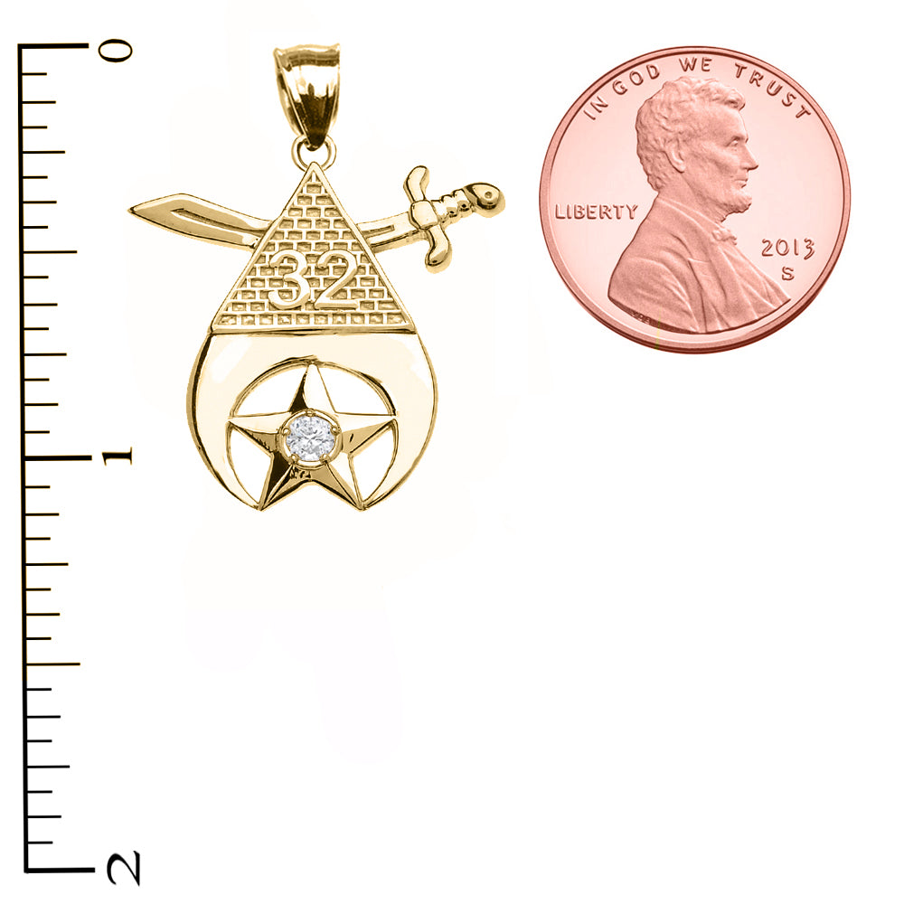 Yellow Gold Freemason Shriners 32nd Degree Diamond Star Eye Of Providence Pendant Necklace, view 3