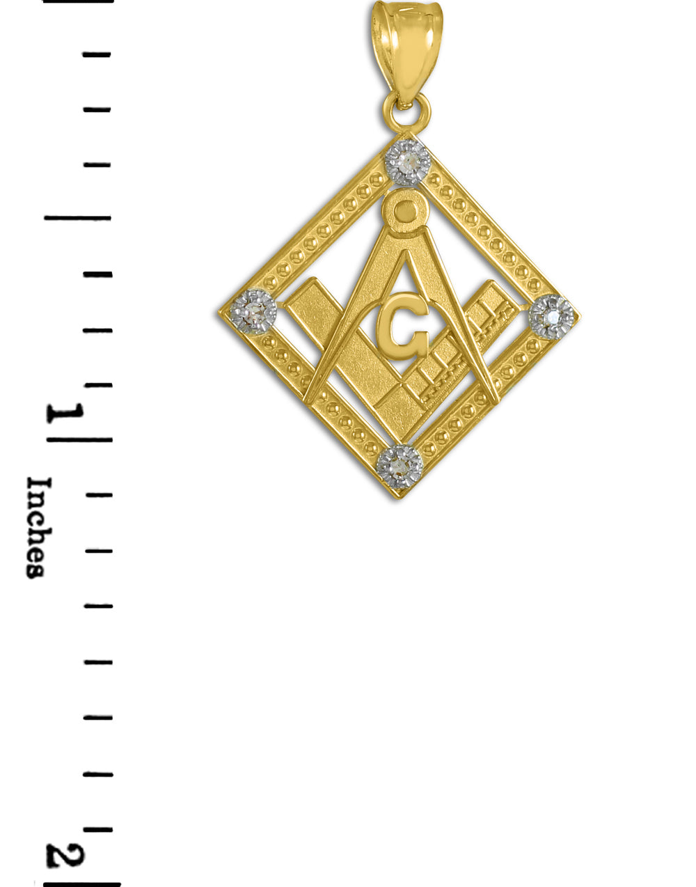 Yellow Gold Freemason Square & Compass Diamond Shaped Pendant Necklace, view 4