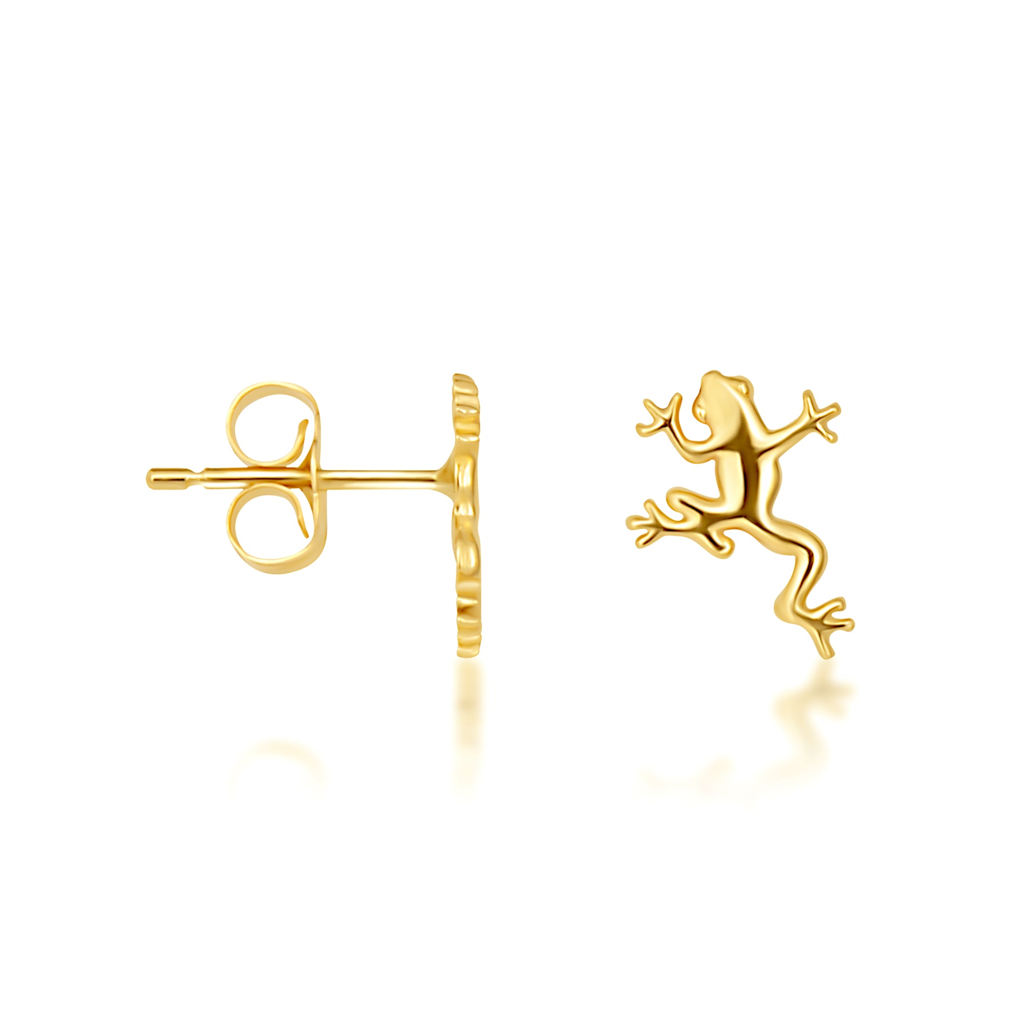 Yellow Gold Frog Animal Stud Earrings