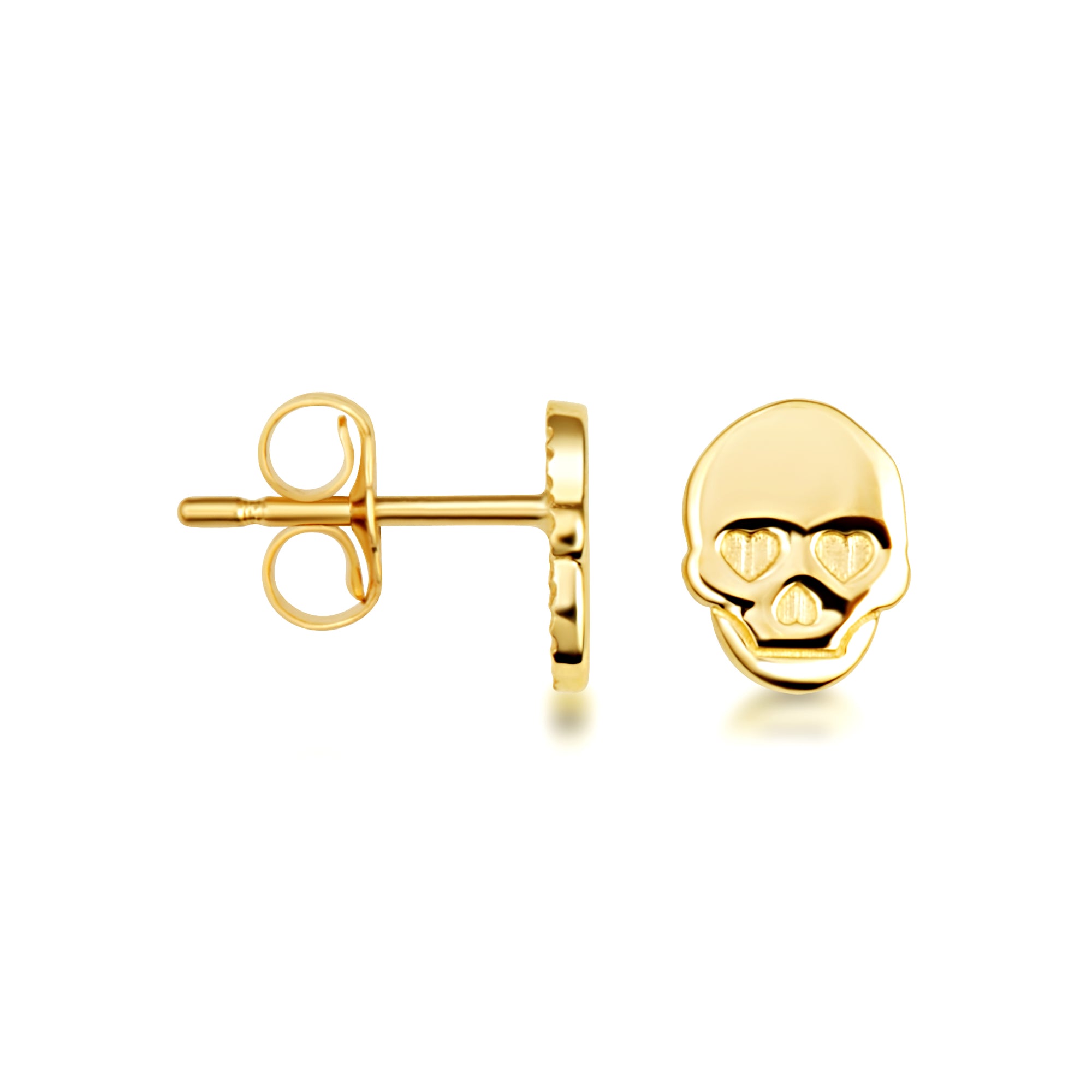 Yellow Gold Gothic Skull Stud Earrings