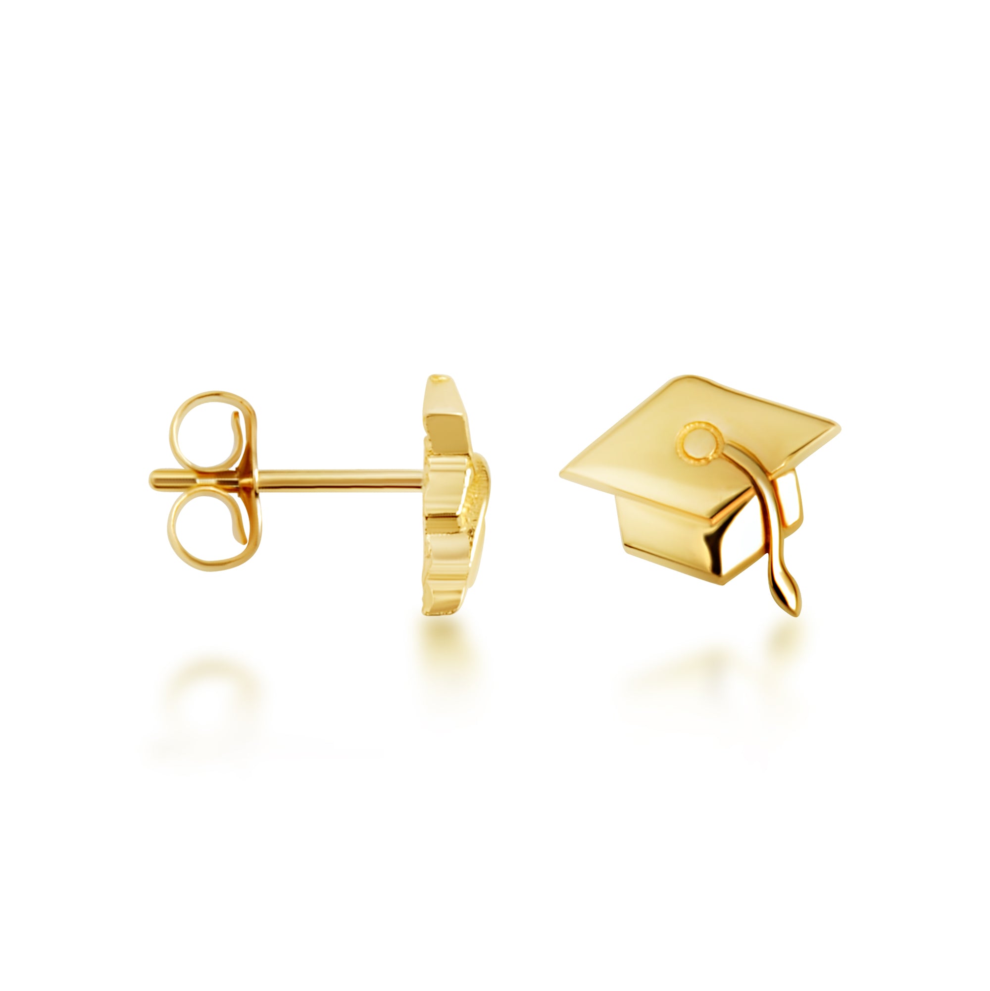 Yellow Gold Graduation Cap Stud Earrings