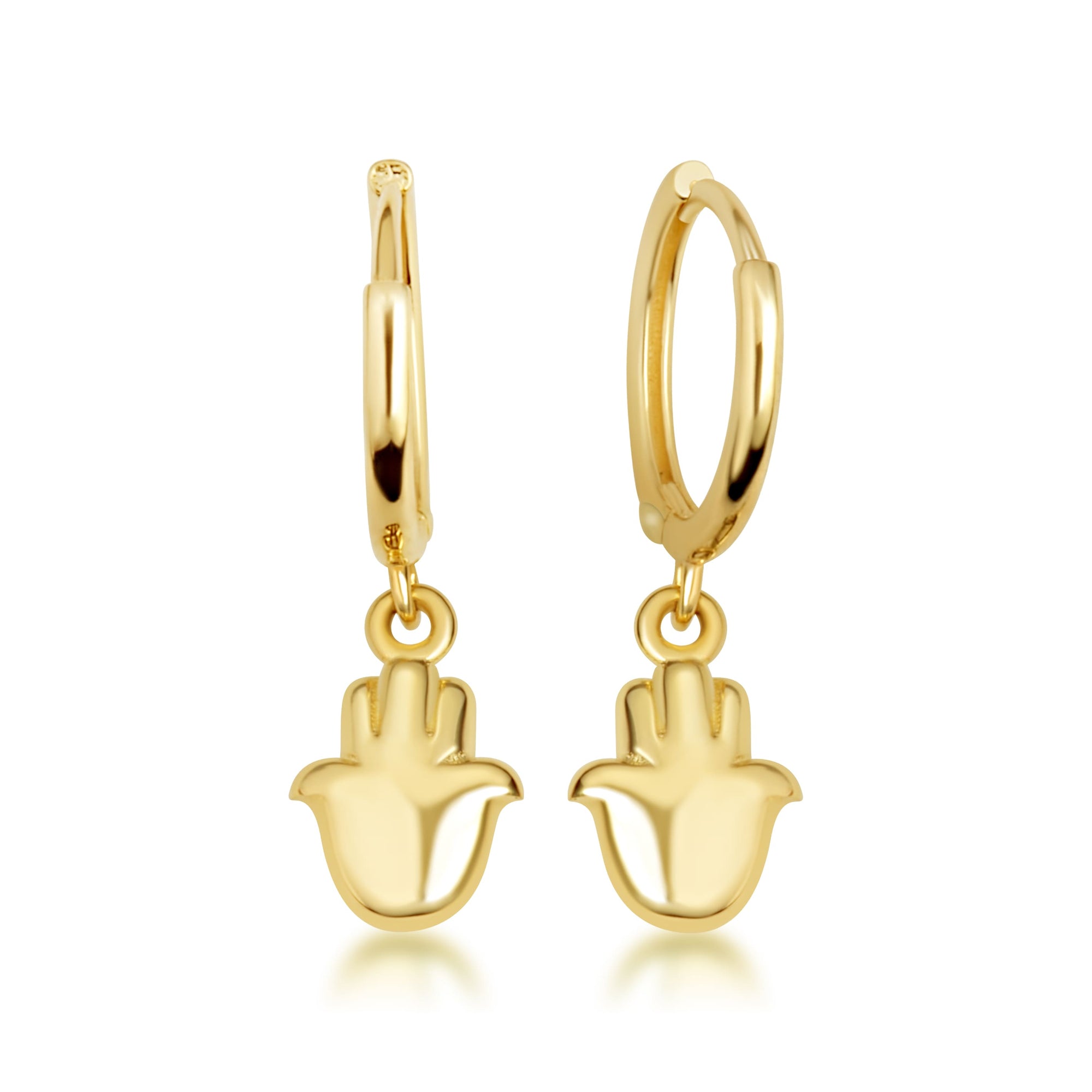 Yellow Gold Hamsa Hand Of Protection Drop Huggie Hoop Earrings