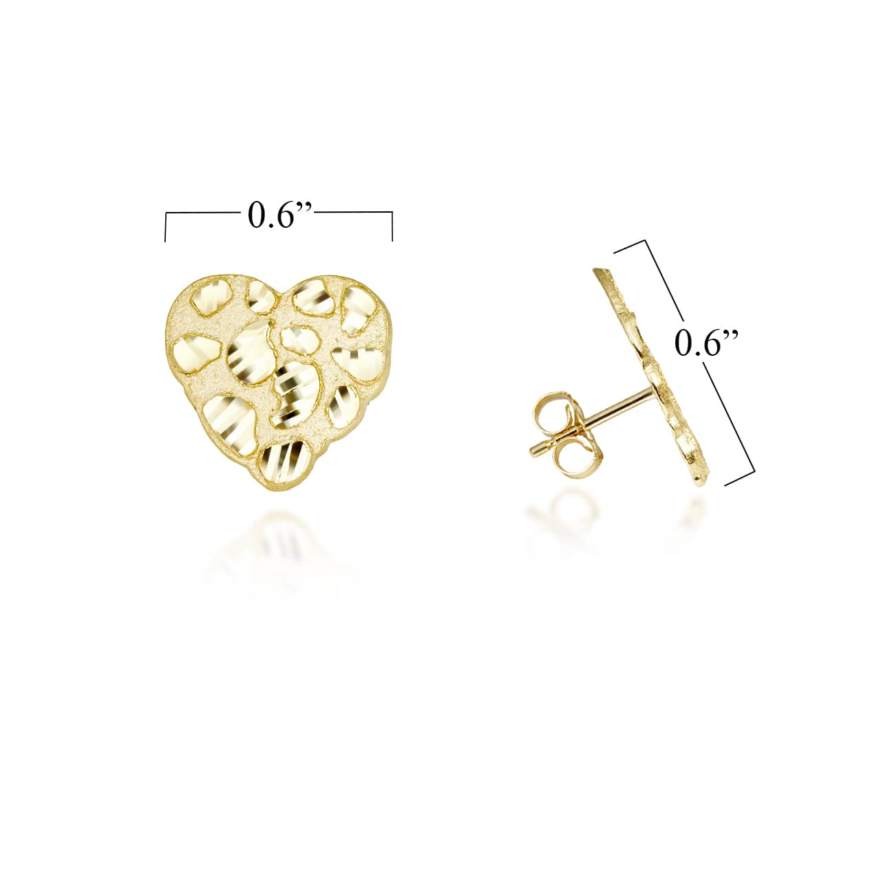 Yellow Gold Heart Nugget Earrings, view 3