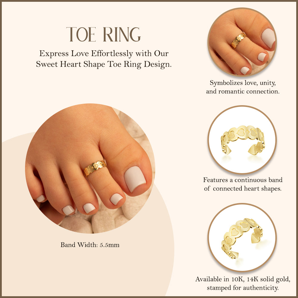 Yellow Gold Heart Shape Toe Ring, view 3