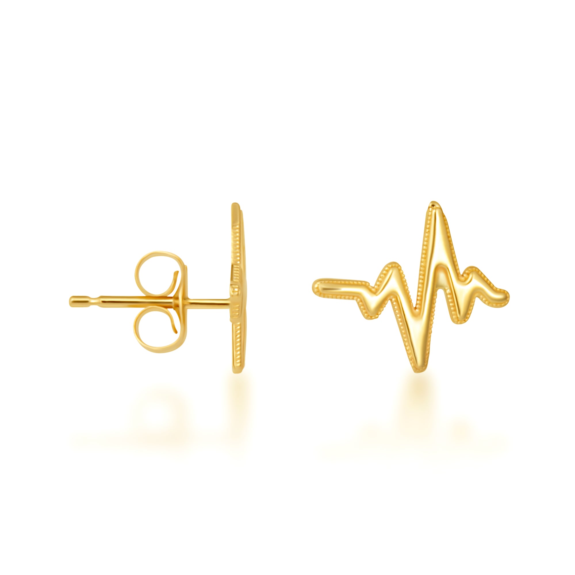 Yellow Gold Heartbeat Pulse Milgrain Stud Earrings
