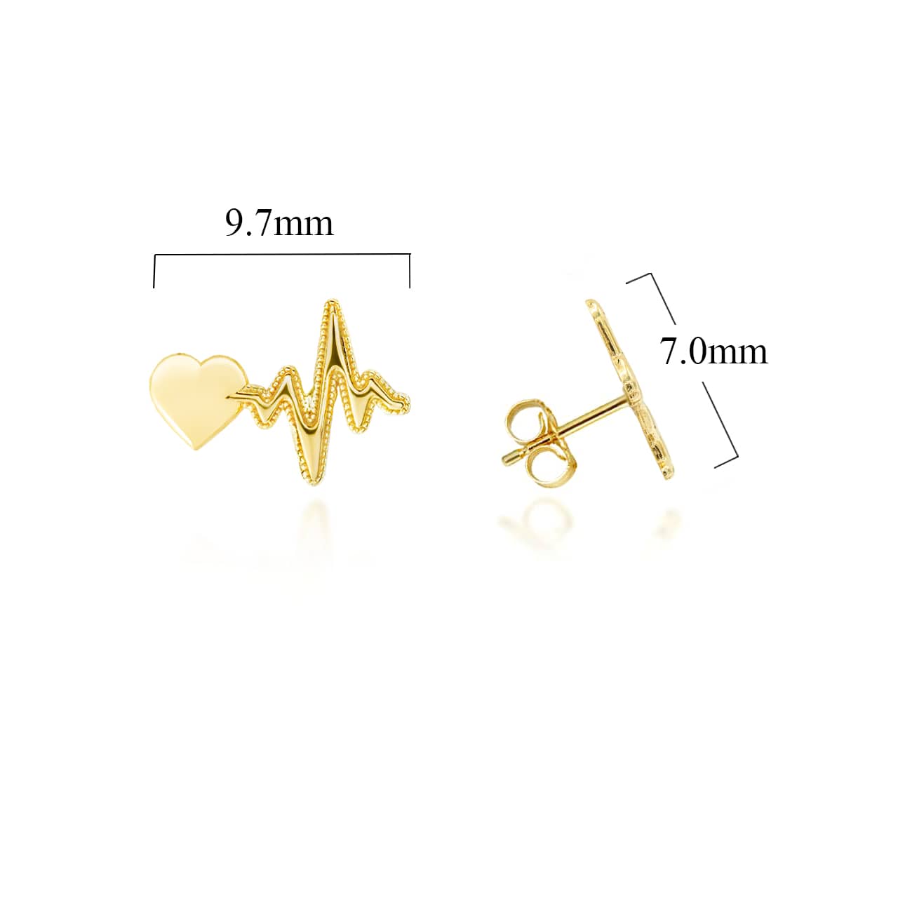 Yellow Gold Heartbeat Stud Earrings, view 3