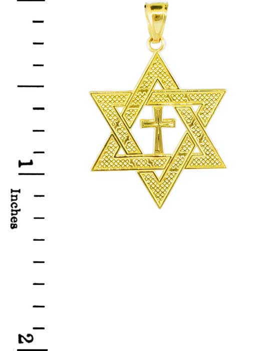 Yellow Gold High Polished Star of David with Cross Pendant, view 3