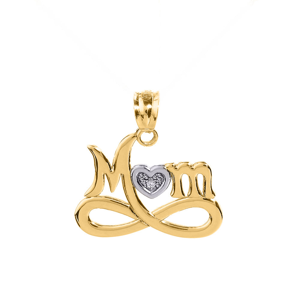 Yellow Gold Infinity "MOM" Heart with Diamond Pendant Necklace, view 2