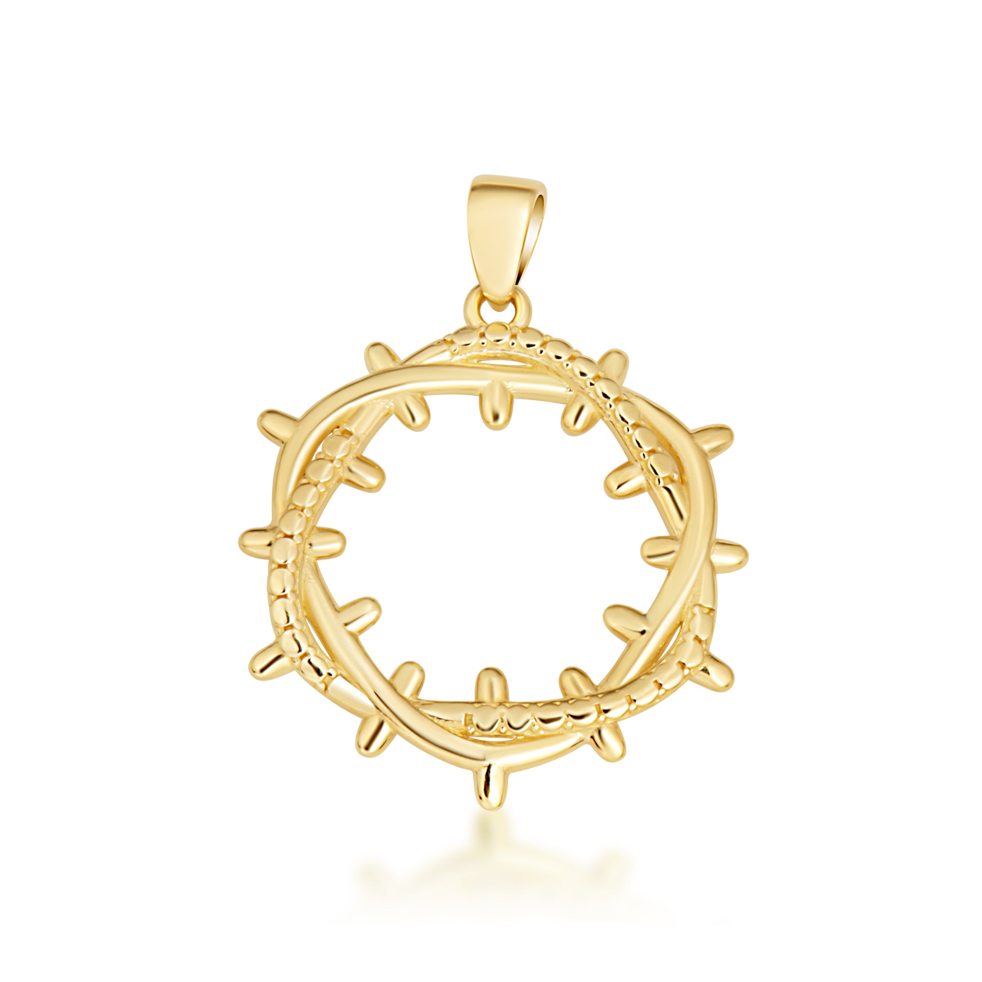 Yellow Gold Jesus Christ Crown of Thorns Pendant Necklace