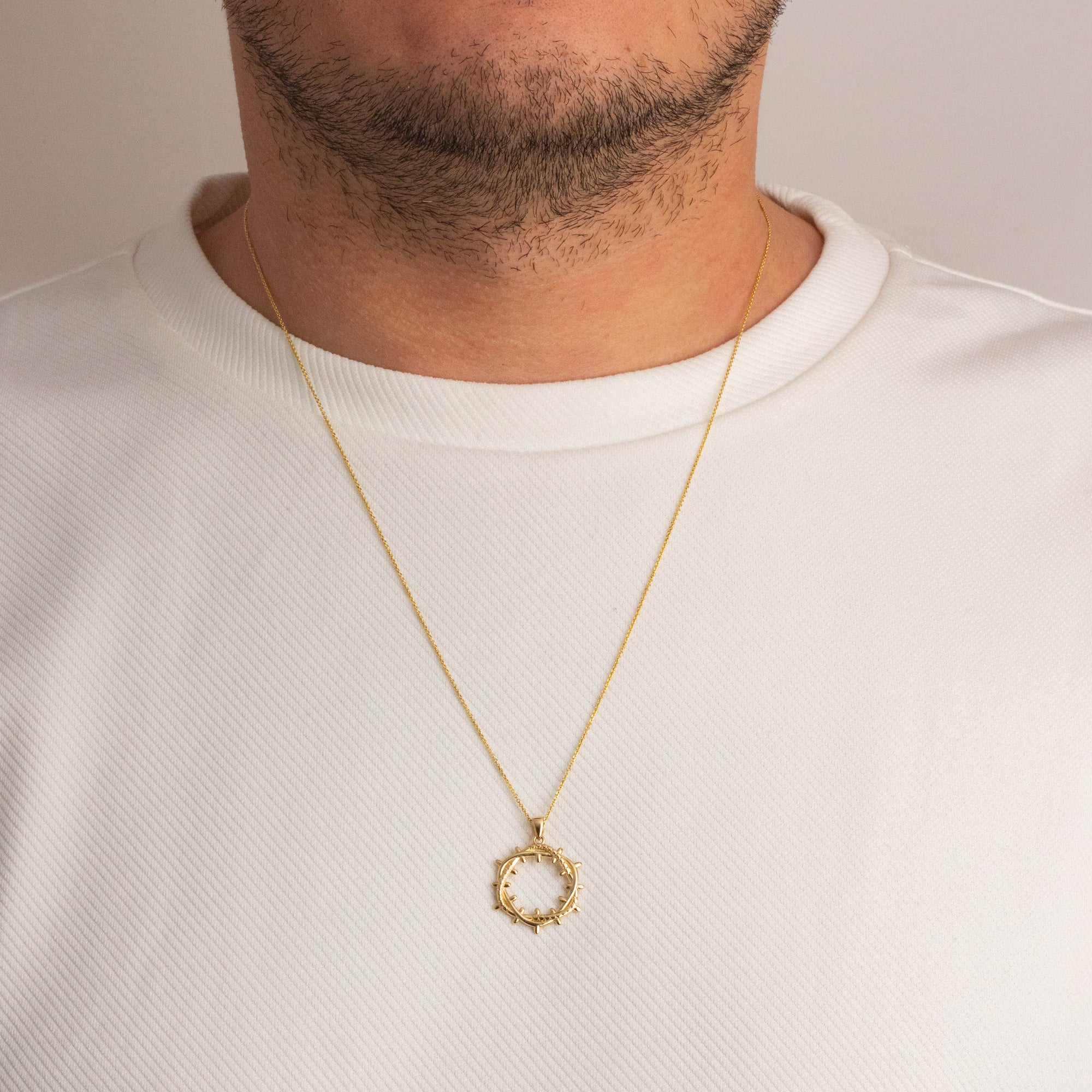 Yellow Gold Jesus Christ Crown of Thorns Pendant Necklace, view 2