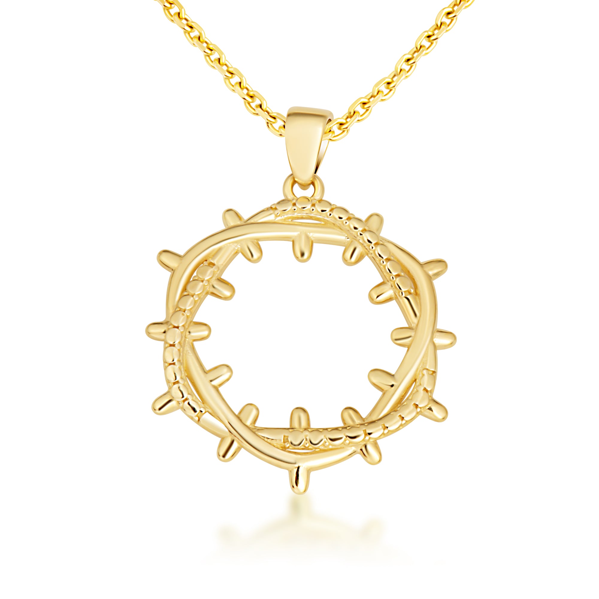 Yellow Gold Jesus Christ Crown of Thorns Pendant Necklace, view 5