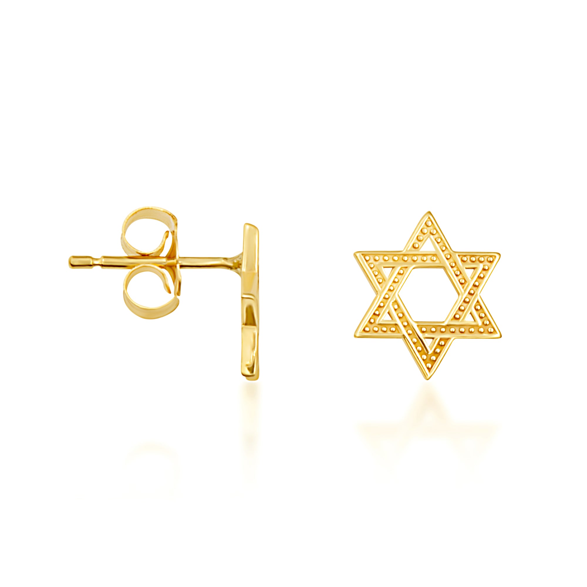 Yellow Gold Jewish Star Of David Textured Stud Earrings