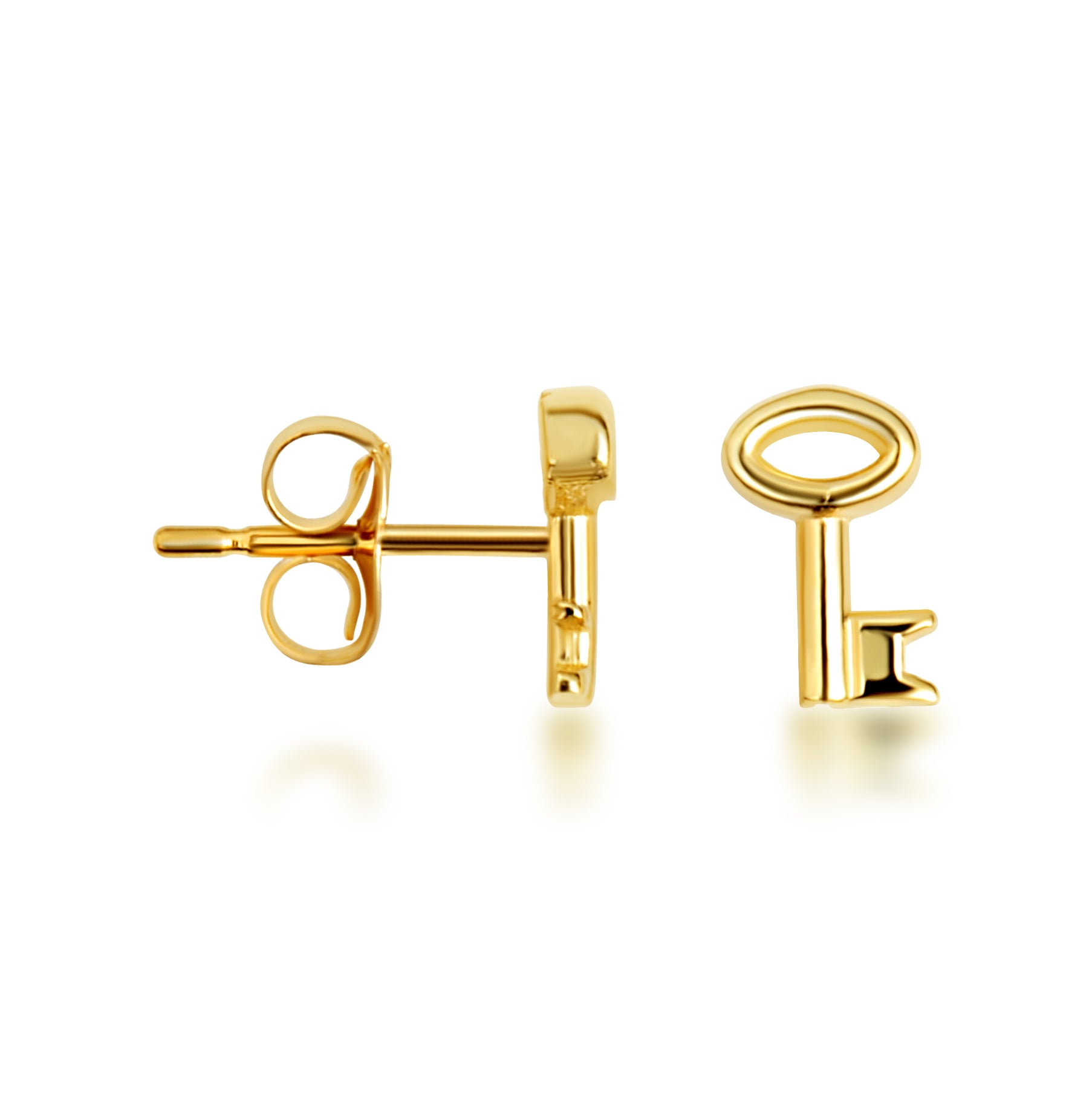 Yellow Gold Key Charm Stud Earrings