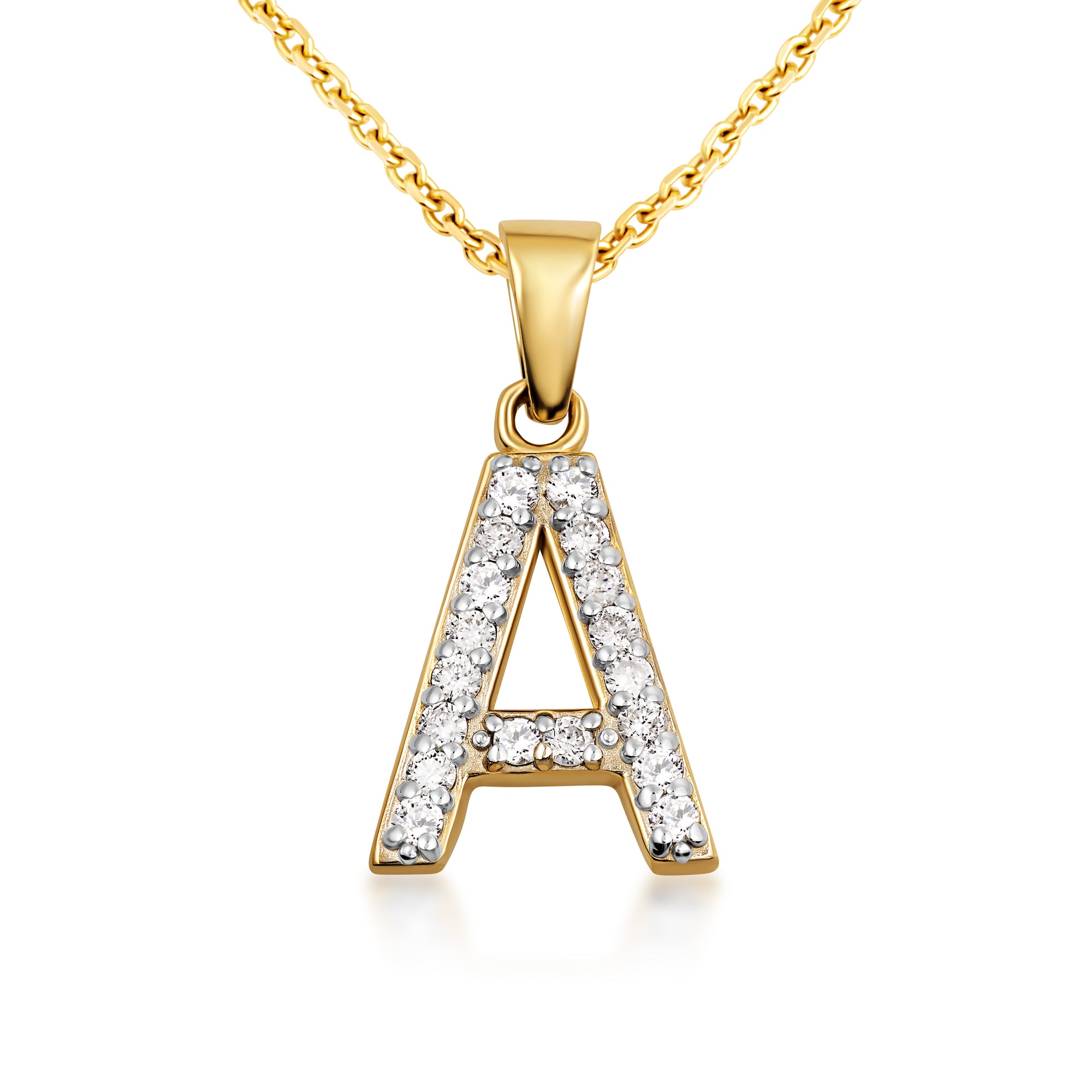 Yellow Gold Letter "A-Z" Initial Lab-Grown Diamond Monogram Pendant Necklace, view 4