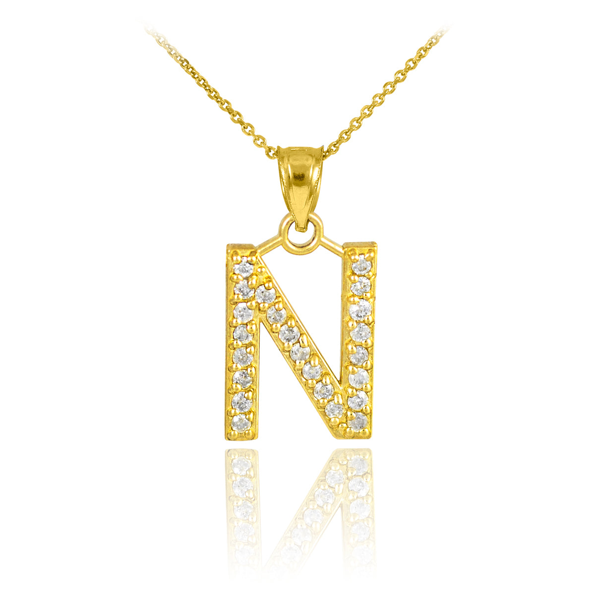 Yellow Gold Letter "A-Z" Initial Lab-Grown Diamond Monogram Pendant Necklace, view 17