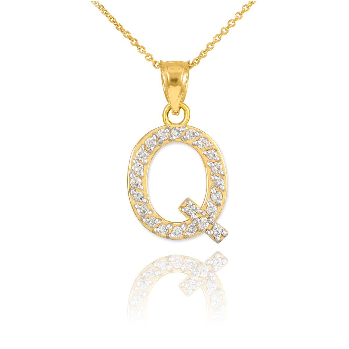 Yellow Gold Letter "A-Z" Initial Lab-Grown Diamond Monogram Pendant Necklace, view 20