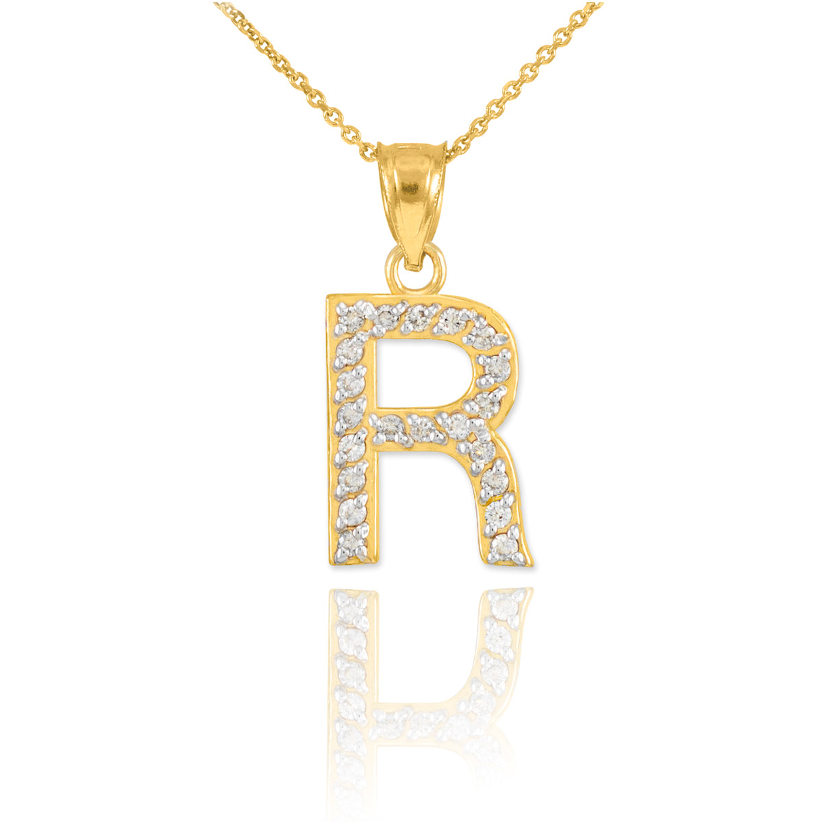Yellow Gold Letter "A-Z" Initial Lab-Grown Diamond Monogram Pendant Necklace, view 21