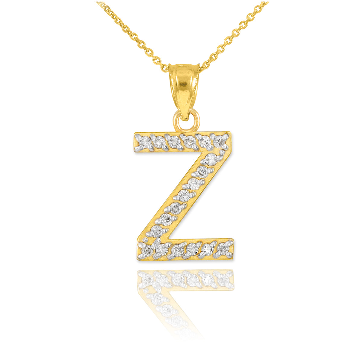 Yellow Gold Letter "A-Z" Initial Lab-Grown Diamond Monogram Pendant Necklace, view 29