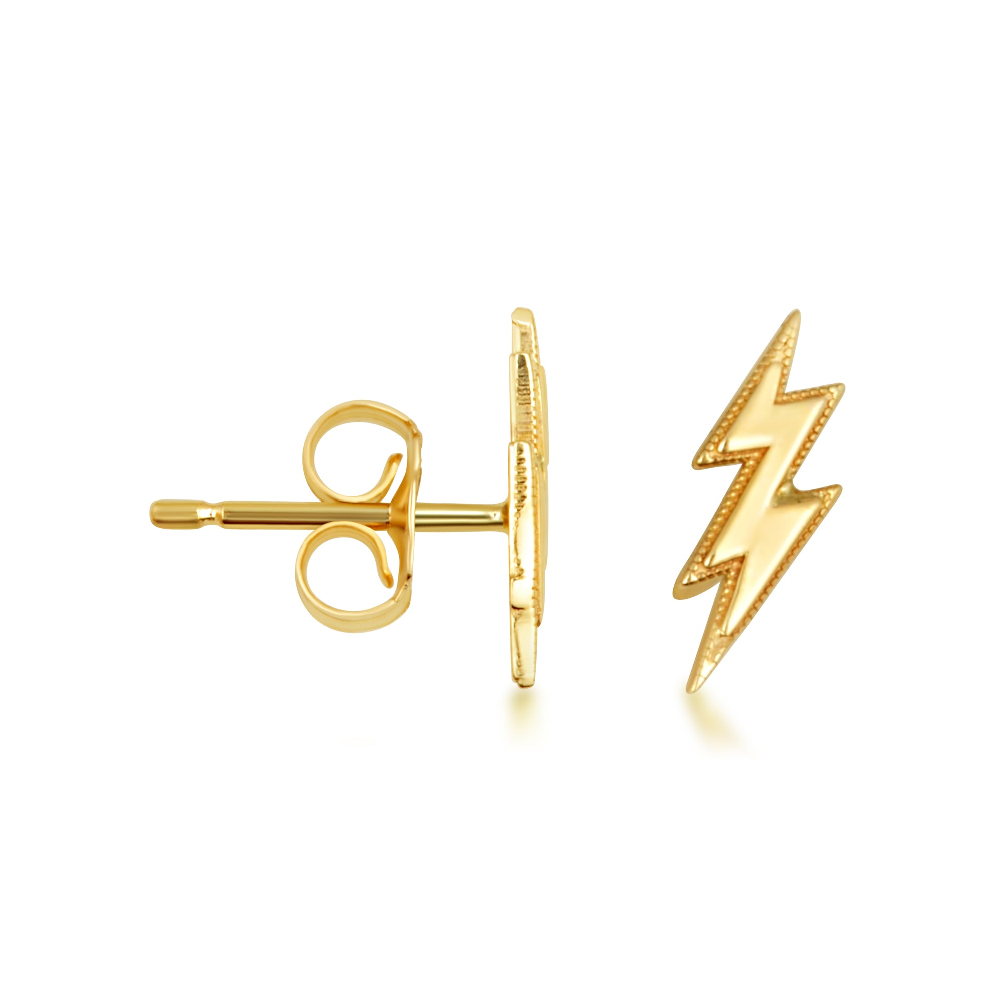 Yellow Gold Lightning Bolt Electric Milgrain Stud Earrings