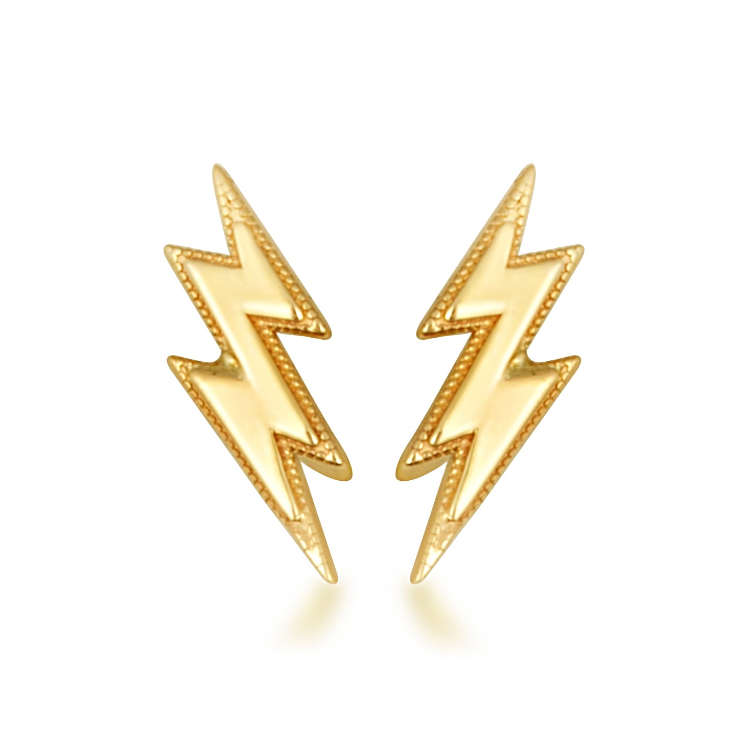 Yellow Gold Lightning Bolt Electric Milgrain Stud Earrings, view 4