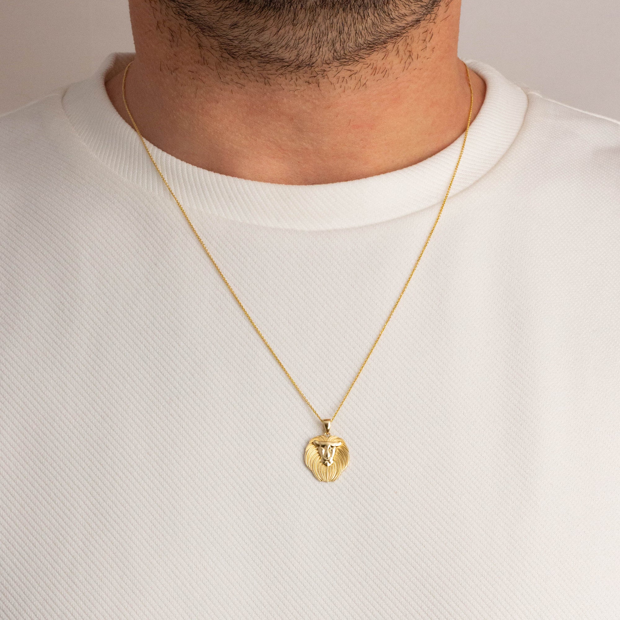 Yellow Gold Lion Head Pendant Necklace, view 2