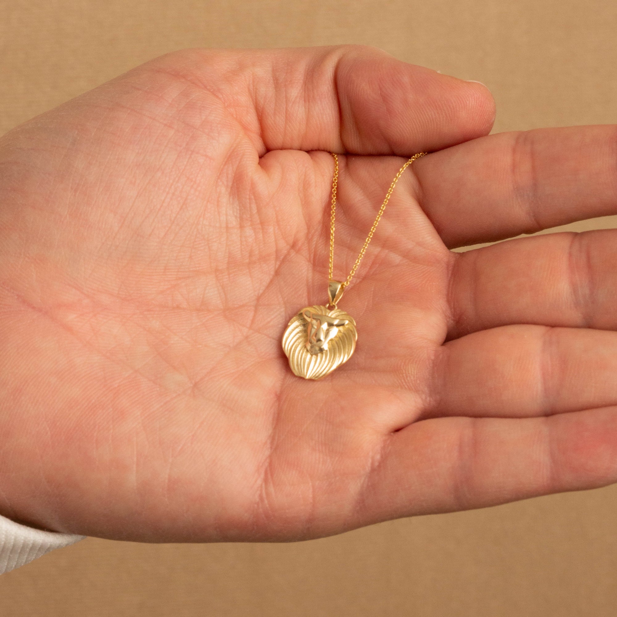 Yellow Gold Lion Head Pendant Necklace, view 3