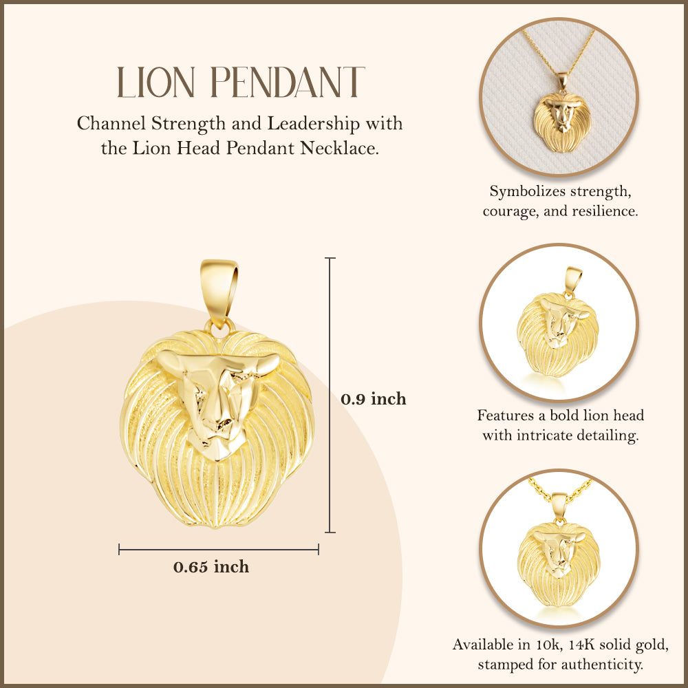 Yellow Gold Lion Head Pendant Necklace, view 4