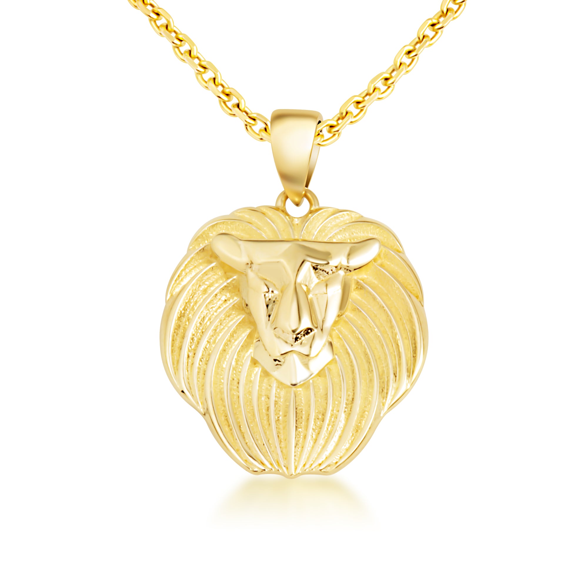 Yellow Gold Lion Head Pendant Necklace, view 5
