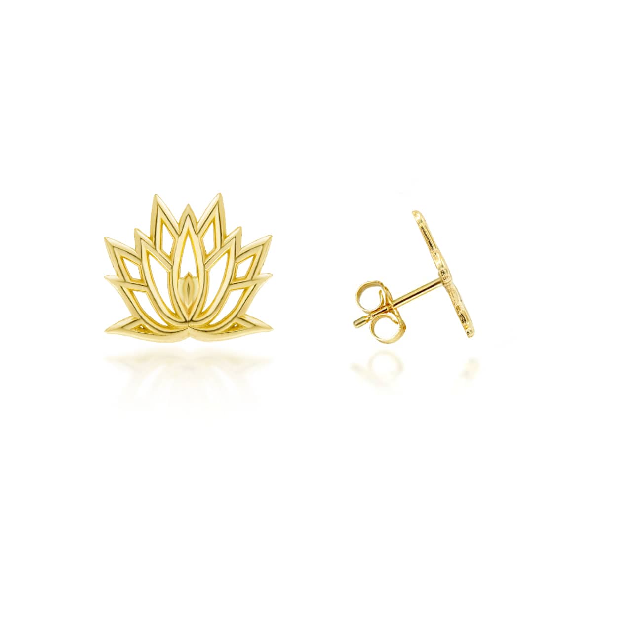 Yellow Gold Lotus Flower Bloom Stud Earrings