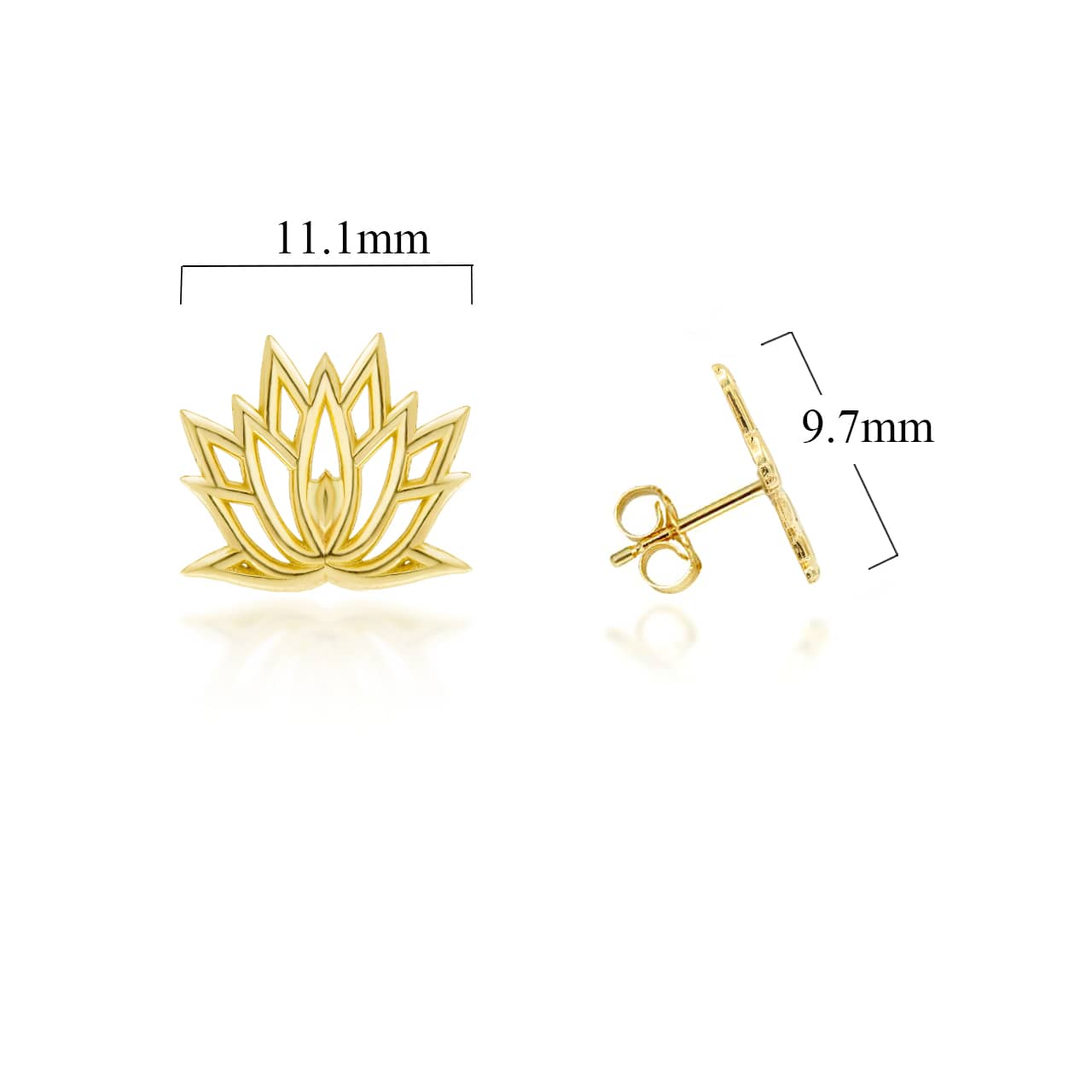 Yellow Gold Lotus Flower Bloom Stud Earrings, view 3