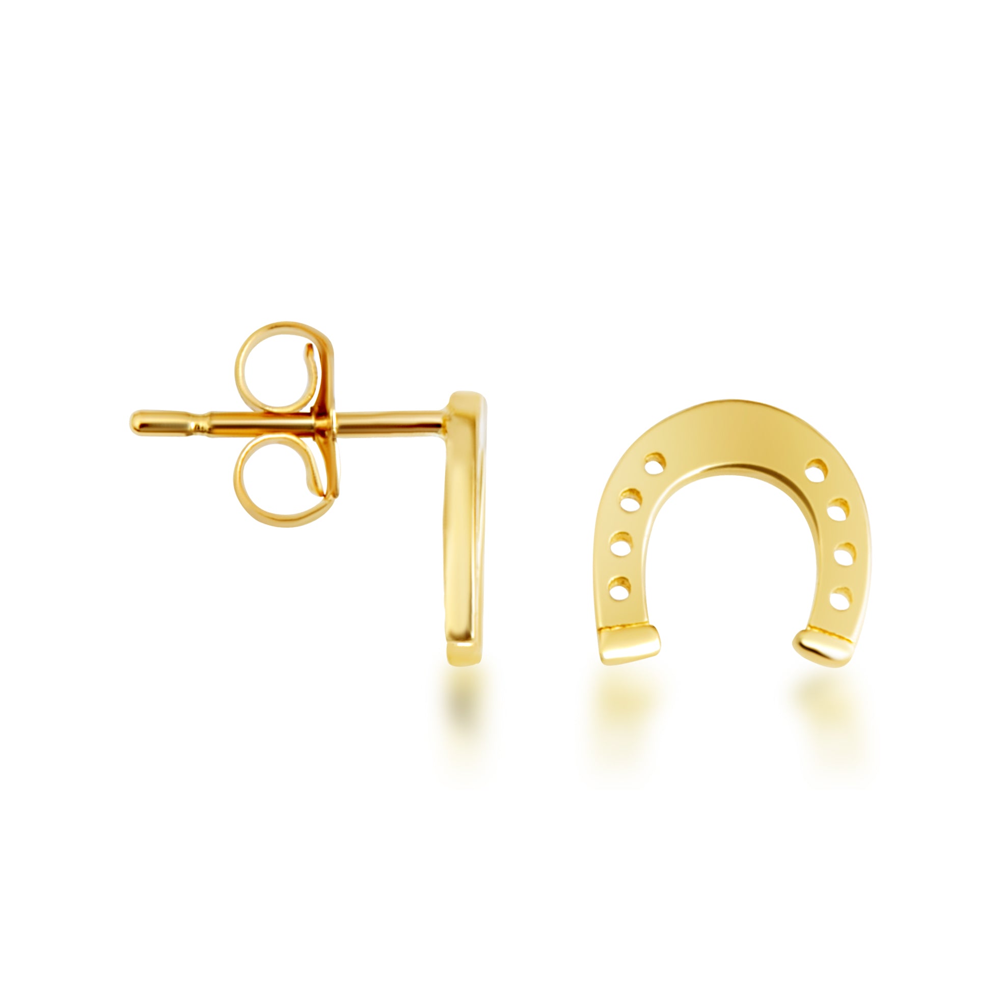Yellow Gold Lucky Horseshoe Stud Earrings