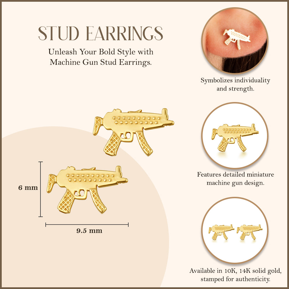 Yellow Gold Machine Gun Stud Earrings, view 3