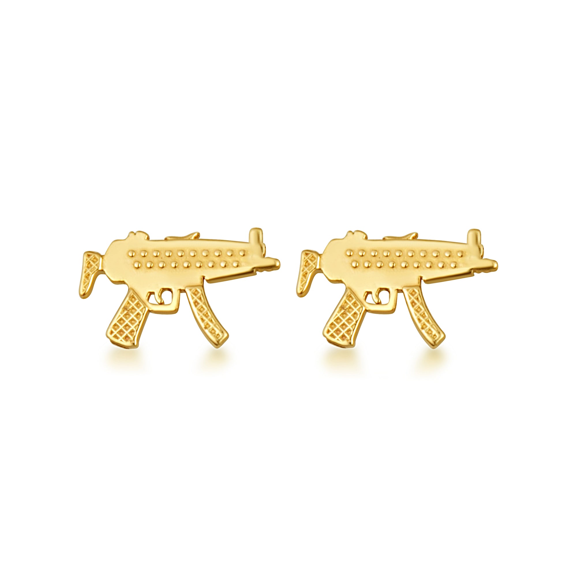 Yellow Gold Machine Gun Stud Earrings, view 4
